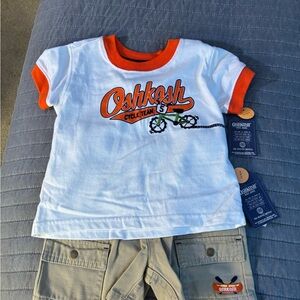 OshKosh Baby Boy 2-Piece Outfit – “Cycle Team” Tee & Cargo Shorts – 12M